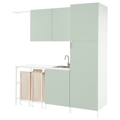 ENHET Laundry, white/pale grey-green, 199x63.5x222.5 cm