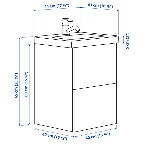 ENHET / TVÄLLEN Wash-stnd w drawers/wash-basin/tap, grey/grey frame, 44x43x65 cm