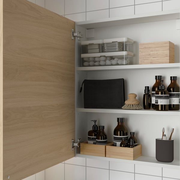 ENHET Wall cb w 2 shlvs/door, white/oak effect, 60x17x75 cm