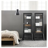 FABRIKÖR Glass-door cabinet, dark grey, 57x150 cm