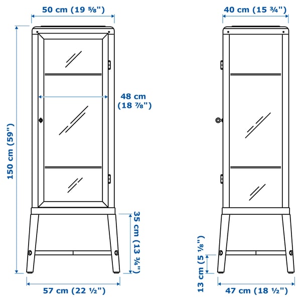 FABRIKÖR Glass-door cabinet, dark grey, 57x150 cm