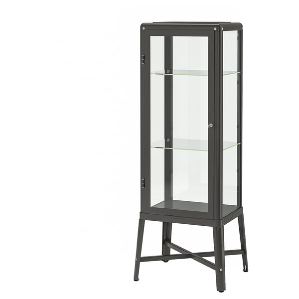 FABRIKÖR Glass-door cabinet, dark grey, 57x150 cm