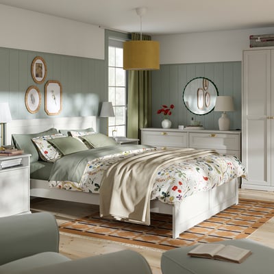FÅGELFJÄLLET Bedroom furniture, set of 5, off-white, Full/Double