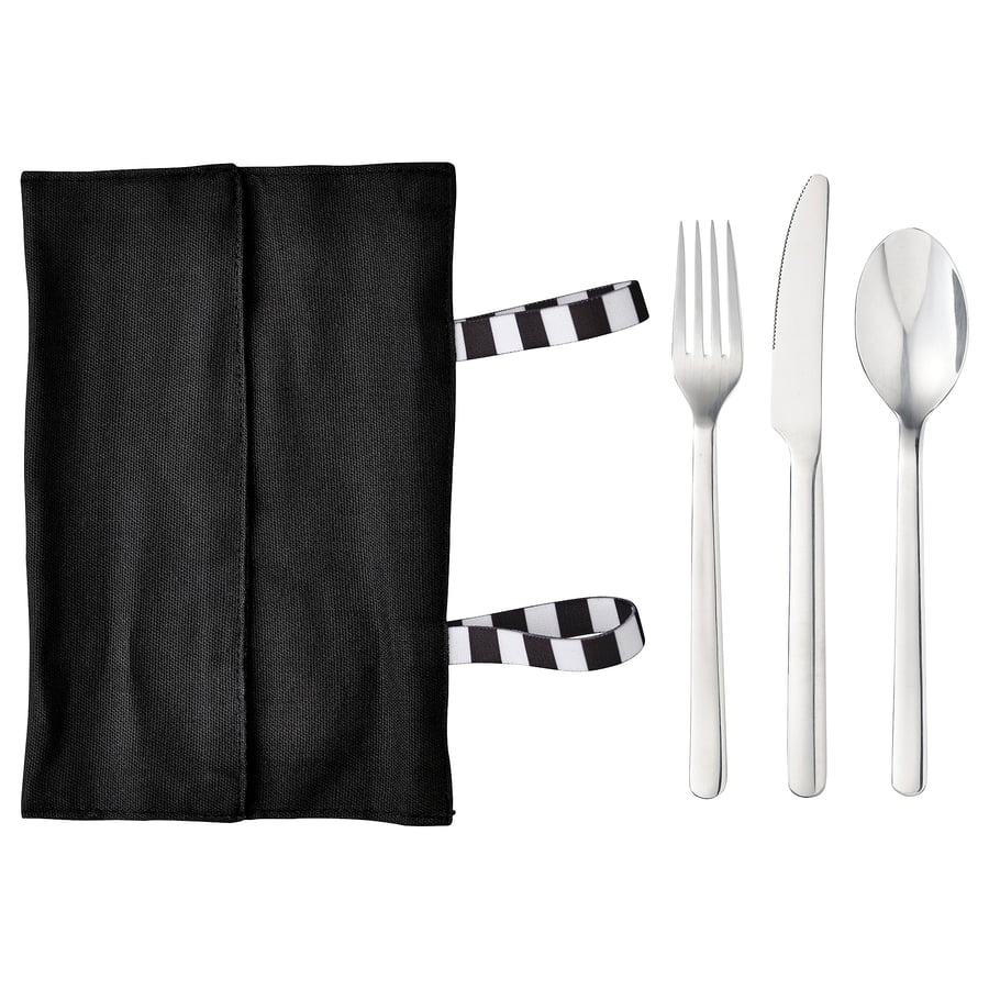 FINSKUREN travel cutlery with case, stainless steel/black IKEA