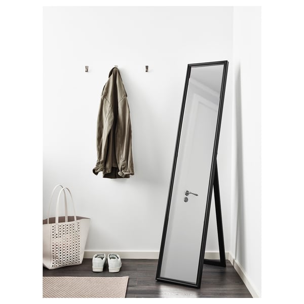 FLAKNAN Standing mirror, black, 30x150 cm