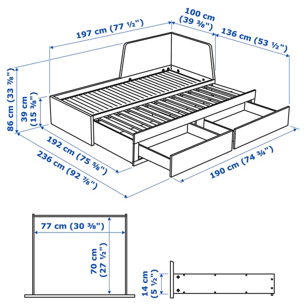 FLEKKE Daybed frame with 2 drawers, white, Single IKEA