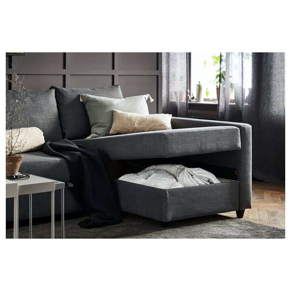 FRIHETEN Corner sofa-bed with storage, Skiftebo dark grey