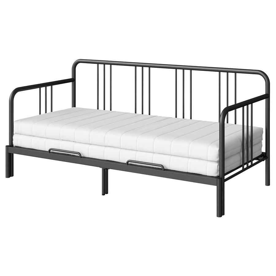 FYRESDAL Daybed with 2 mattresses, black/Åsvang firm, Single IKEA