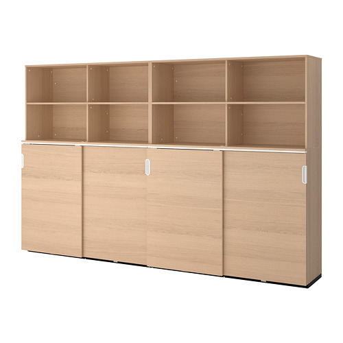 GALANT Storage combination w sliding doors white stained oak veneer IKEA