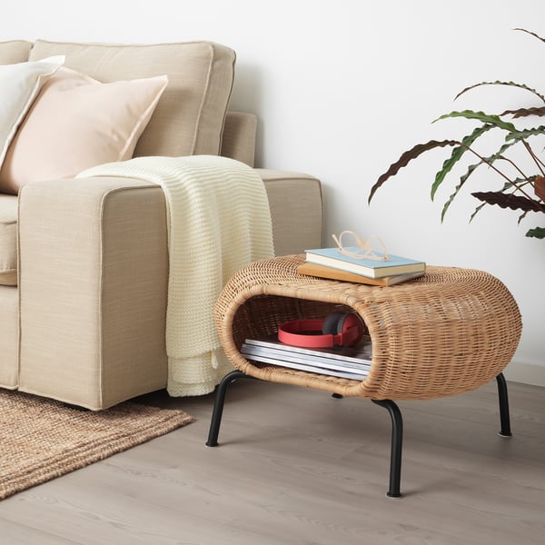 GAMLEHULT Footstool with storage, rattan/anthracite