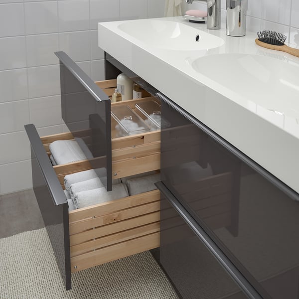 Godmorgon Braviken Wash Stand With 4 Drawers High Gloss Grey Brogrund Tap 120x48x68 Cm Ikea