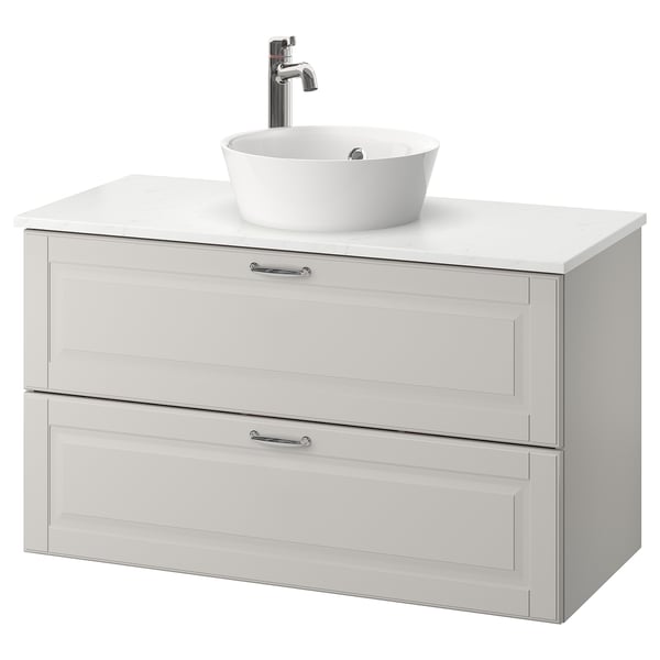 Godmorgon Tolken Kattevik Wsh Stnd W Countertop 40 Wash Basin Kasjon Light Grey Marble Effect Voxnan Tap 102x49x75 Cm Shop Online Or In Store Ikea
