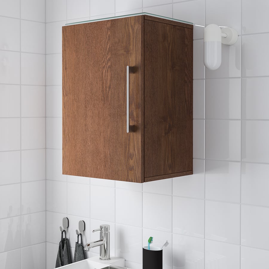 Wall with 1 door, brown stained ash effect, 40x32x58