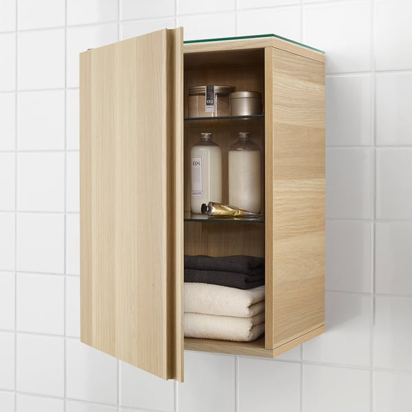 Wall with 1 door, white stained oak effect, 40x32x58