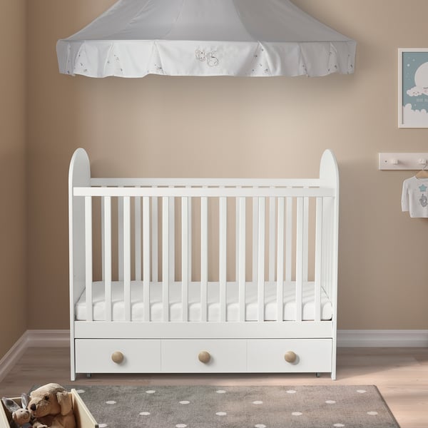 GONATT Cot with drawer, white, 70x132 cm