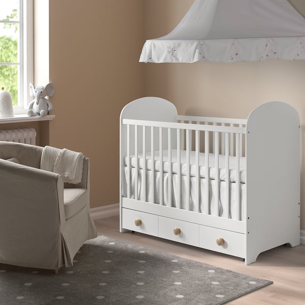 GONATT Cot with drawer, white, 70x132 cm