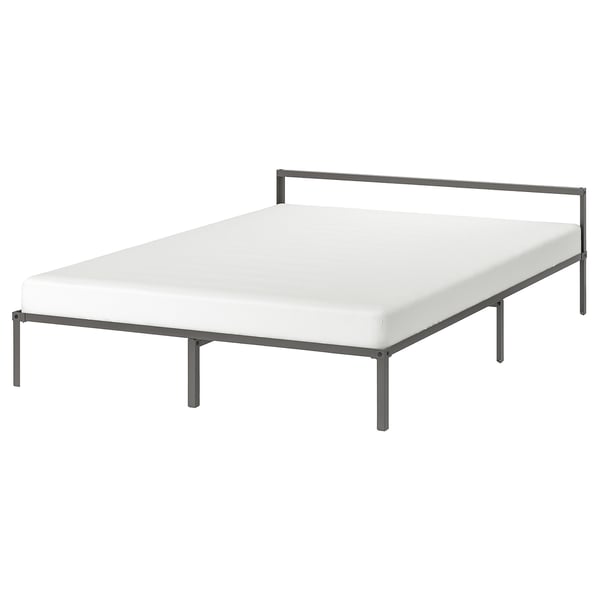 GRIMSBU Bed frame, grey/Luröy, Queen