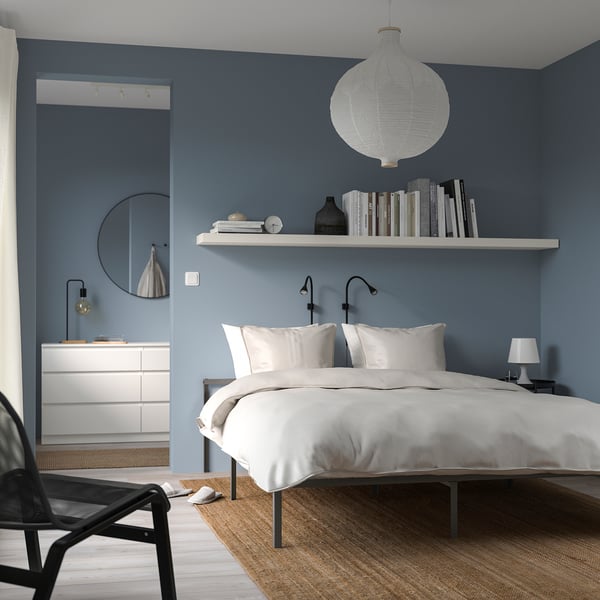 GRIMSBU Bed frame, grey, Queen