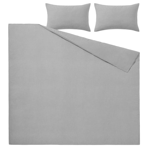 Light grey GROVSNÄRJA bedding set: duvet cover & pillowcases. Soft, cotton flannel, minimalist.