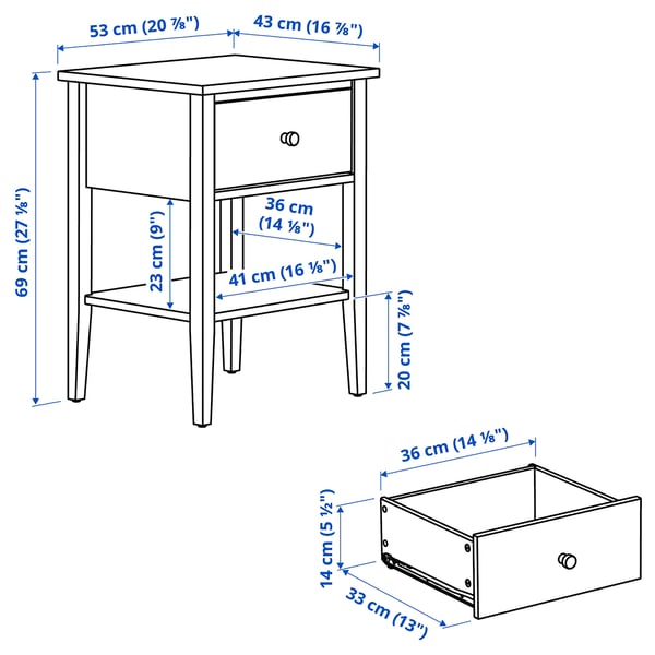 GULLABERG Bedside table, with 1 drawer with shelf/grey, 53x43x69 cm