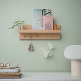 HÄSTVISKARE Wall organiser w hooks, oak, 42x15x11 cm