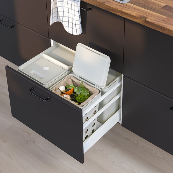 HÅLLBAR Waste sorting solution, for METOD kitchen drawer ventilated/light grey, 42 l