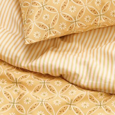 HAMNSENAP Duvet cover and 2 pillowcases, yellow/multicolour, 240x220/50x80 cm