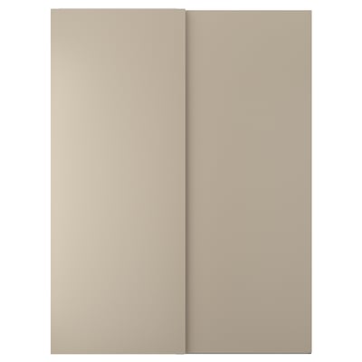 Image shows two beige HASVIK sliding doors with smooth surfaces and simple design, great for pax wardrobes.
