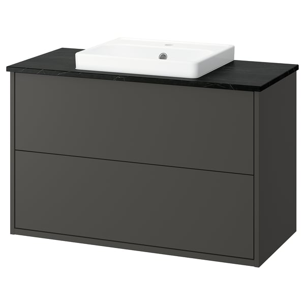 HAVBÄCK grey bathroom vanity, rectangular sink, wall-mountable.