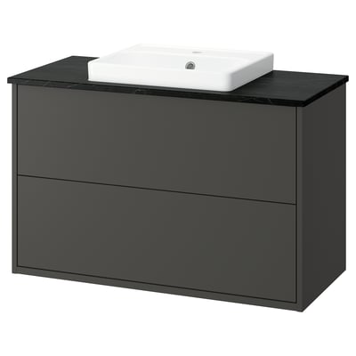 HAVBÄCK grey bathroom vanity, rectangular sink, wall-mountable.
