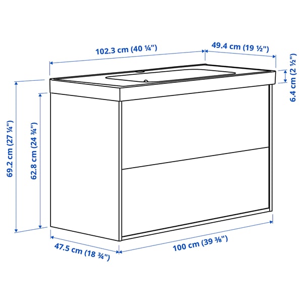 Illustration with measurements for the product: HAVBÄCK.
