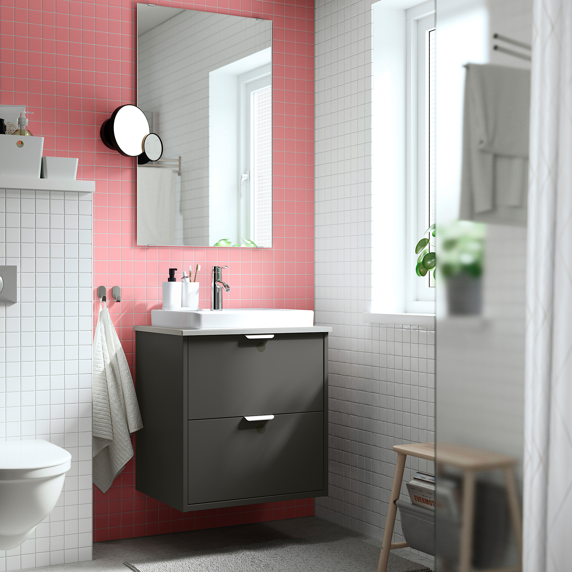 HAVBÄCK / ORRSJÖN Wash-stnd w drawers/wash-basin/tap, dark grey/grey stone effect, 62x49x71 cm