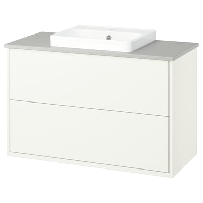 HAVBÄCK white bathroom vanity: 2 drawers, square sink, modern shape.