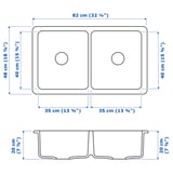 HAVSEN Sink bowl, 2 bowls w visible front, white, 82x48 cm