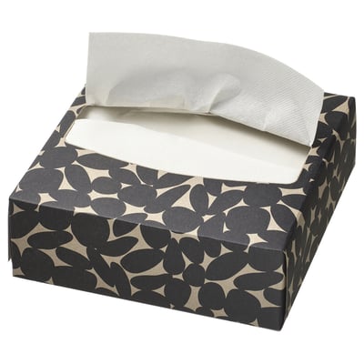 HAVSKUSE Paper napkin with box, patterned black/white, 32x16 cm