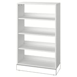 A white HAVSTA wooden bookshelf with four shelves, made of solid pine and clear lacquer. It has a rustic, rectangular design.