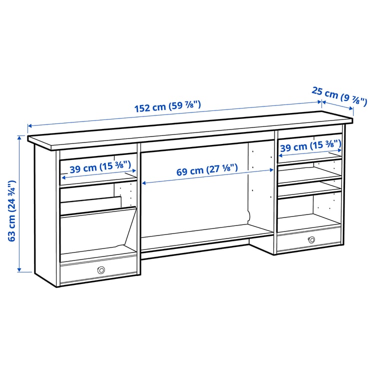 HEMNES Addon unit desk, white stain, 152x63 cm IKEA