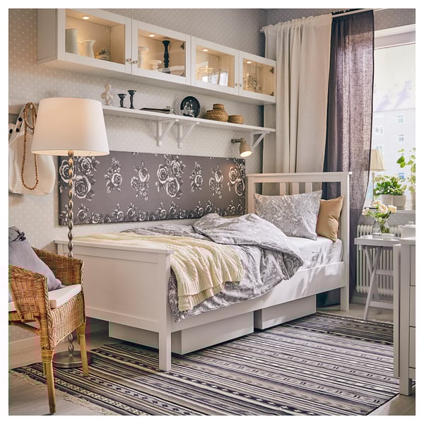 HEMNES Bed frame with mattress, white stain/Valevåg extra firm, Single