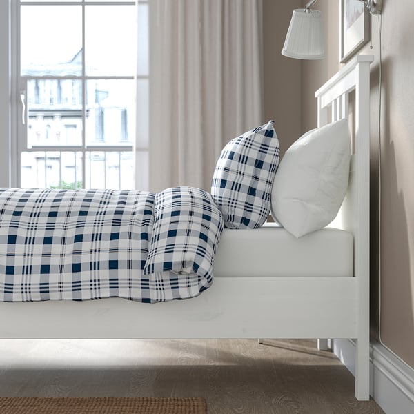 HEMNES Bed frame with mattress, white stain/Valevåg extra firm, Single