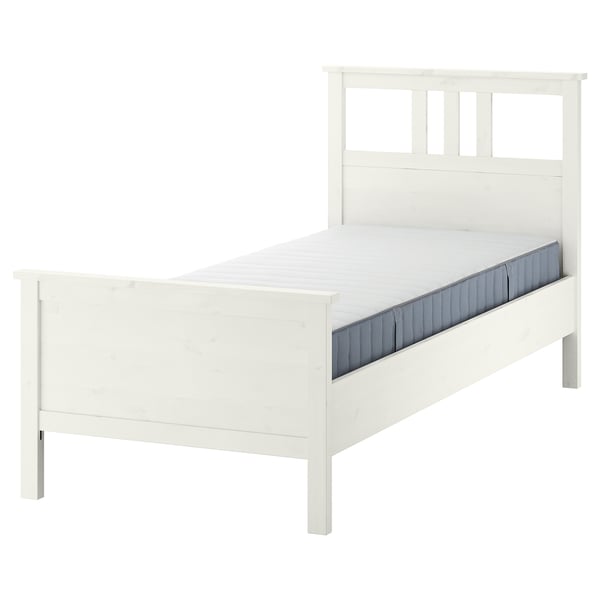 HEMNES Bed frame with mattress, white stain/Valevåg extra firm, Single