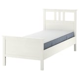 HEMNES Bed frame with mattress, white stain/Valevåg extra firm, Single