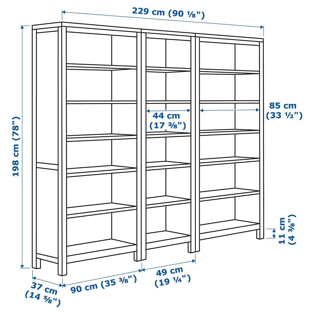 HEMNES Bookcase, white stain, 229x198 cm IKEA