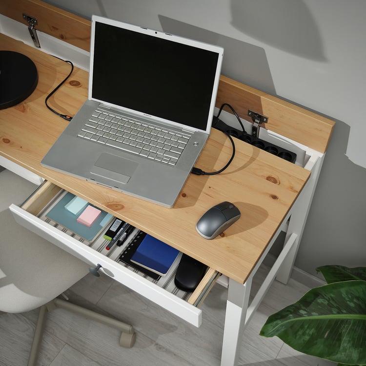 HEMNES desk with 2 drawers, white stain/light brown, 120x47 cm IKEA