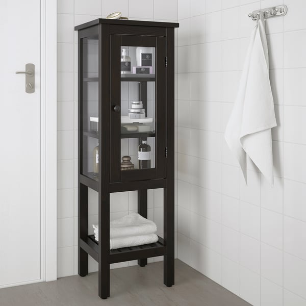 HEMNES High cabinet with glass door, black-brown ...