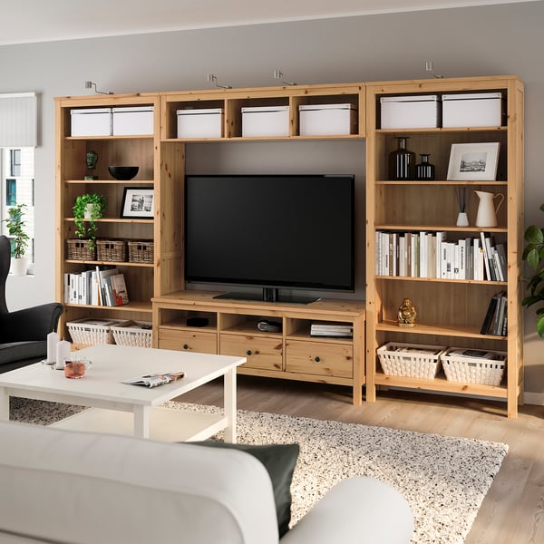 HEMNES TV storage combination, light brown, 326x198 cm - IKEA