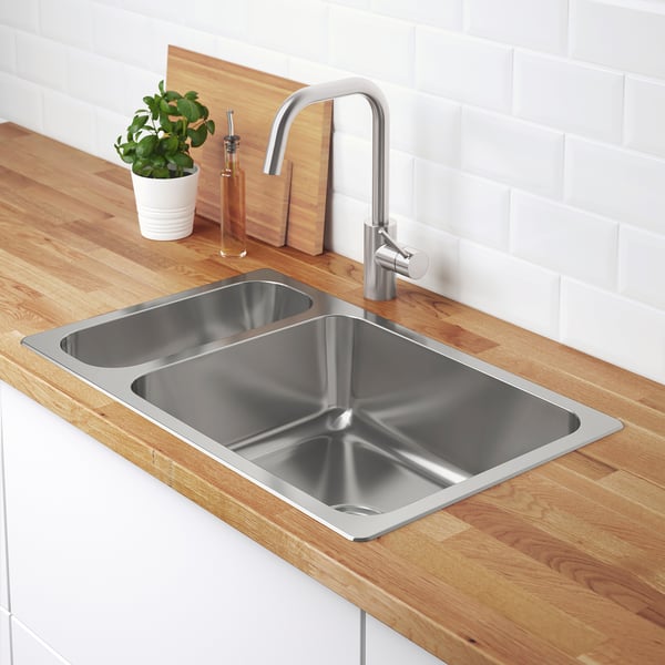 HILLESJÖN Inset sink 1 1/2 bowl, stainless steel, 75x46 cm