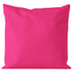 Bright pink square cushion, outdoor/indoor use, soft fabric, simple design.