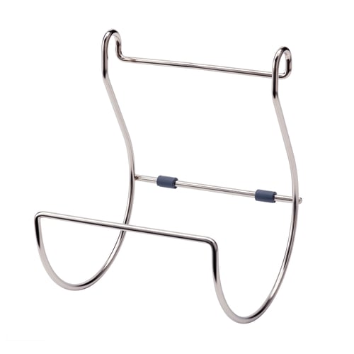 HULTARP nickel-plated metal rack, sleek silver, curved u-shape design, hangs items efficiently.