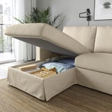 HYLTARP 3-seat sofa w chaise longue, left, Hemmesta light beige