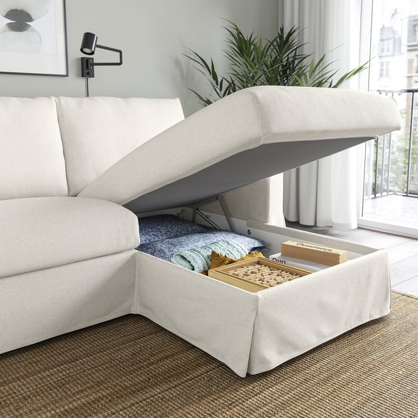 HYLTARP 3-seat sofa w chaise longue, right, Gransel natural